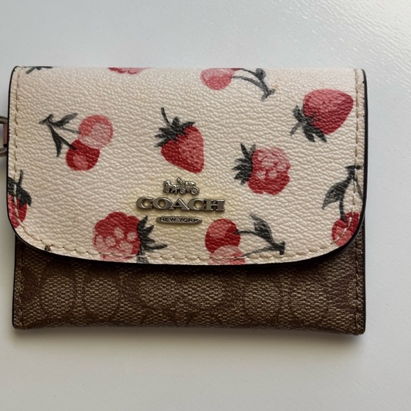Coach Pink and Brown Wristlet with Strawberry Print - Picture 2 of 10